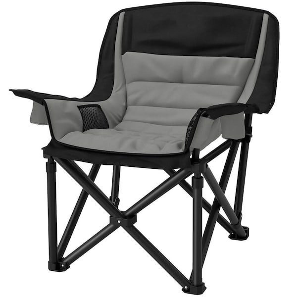 Padded Camping Chair for Adults, Portable Folding Camping Chair with Side Pockets, Cup Holders, Carry Bag, Gray