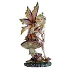 8 in. H Brown Butterfly Wings Autumn Fairy Sitting on Mushroom Statue Fantasy Decoration Figurine