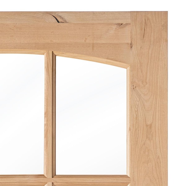 36 in. x 80 in. Rustic Knotty Alder Arch Top 9-Lite Clear Glass with V-Panel Unfinished Wood Front Door Slab 36 in. x 80 in. Rustic Knotty Alder Arch Top 9-Lite Clear Glass with V-Panel Unfinished Wood Front Door Slab