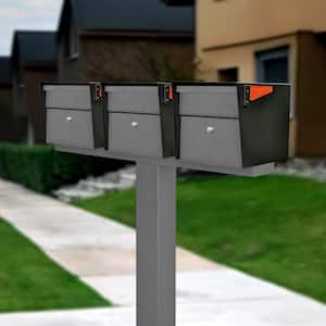 Mail Manager X3 Locking Mailbox Combo Kit with In-Ground Post, Black & Granite, 3 Compartment High Security Cluster