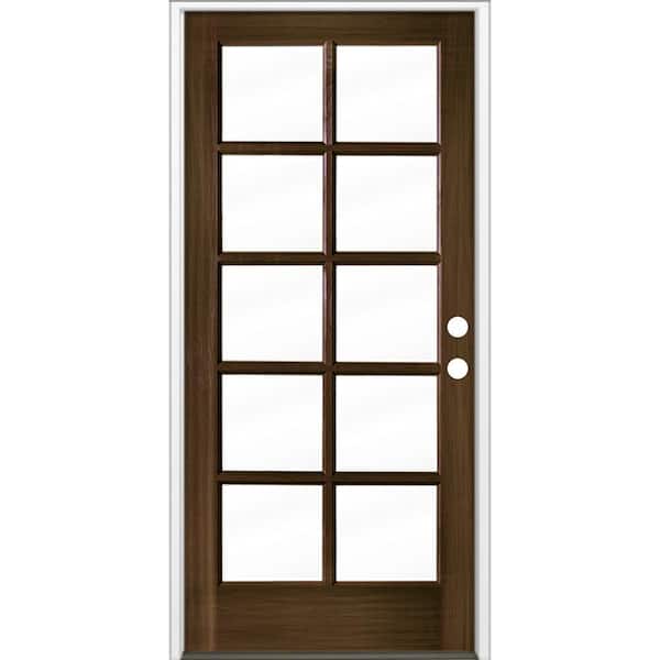 36 in. x 80 in. French LH Full Lite Clear Glass Black Stain Hemlock Prehung Front Door