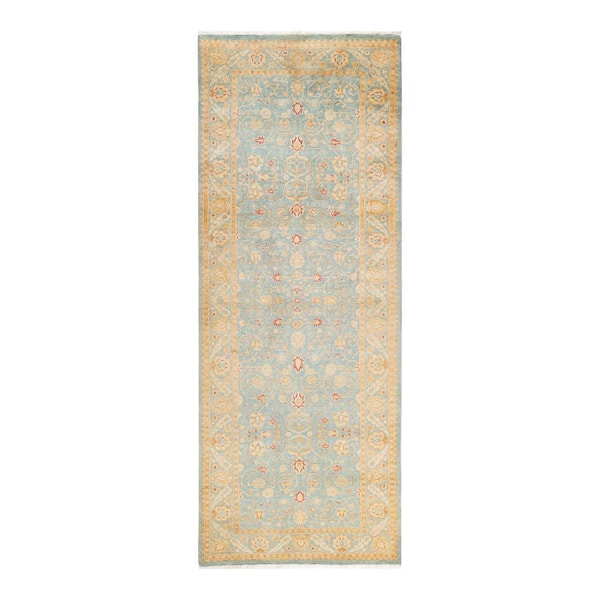 Solo Rugs Mogul One-of-a-Kind Traditional Light Blue 3 ft. 2 in. x 8 ft. 2 in. Ikat Area Rug