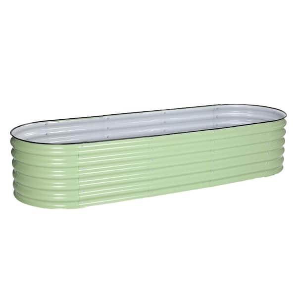 Aoodor 17 in. Tall 6-in-1 Olive Green Modular Metal Raised Garden Bed Kit Oval Planter Box for Vegetable Flower