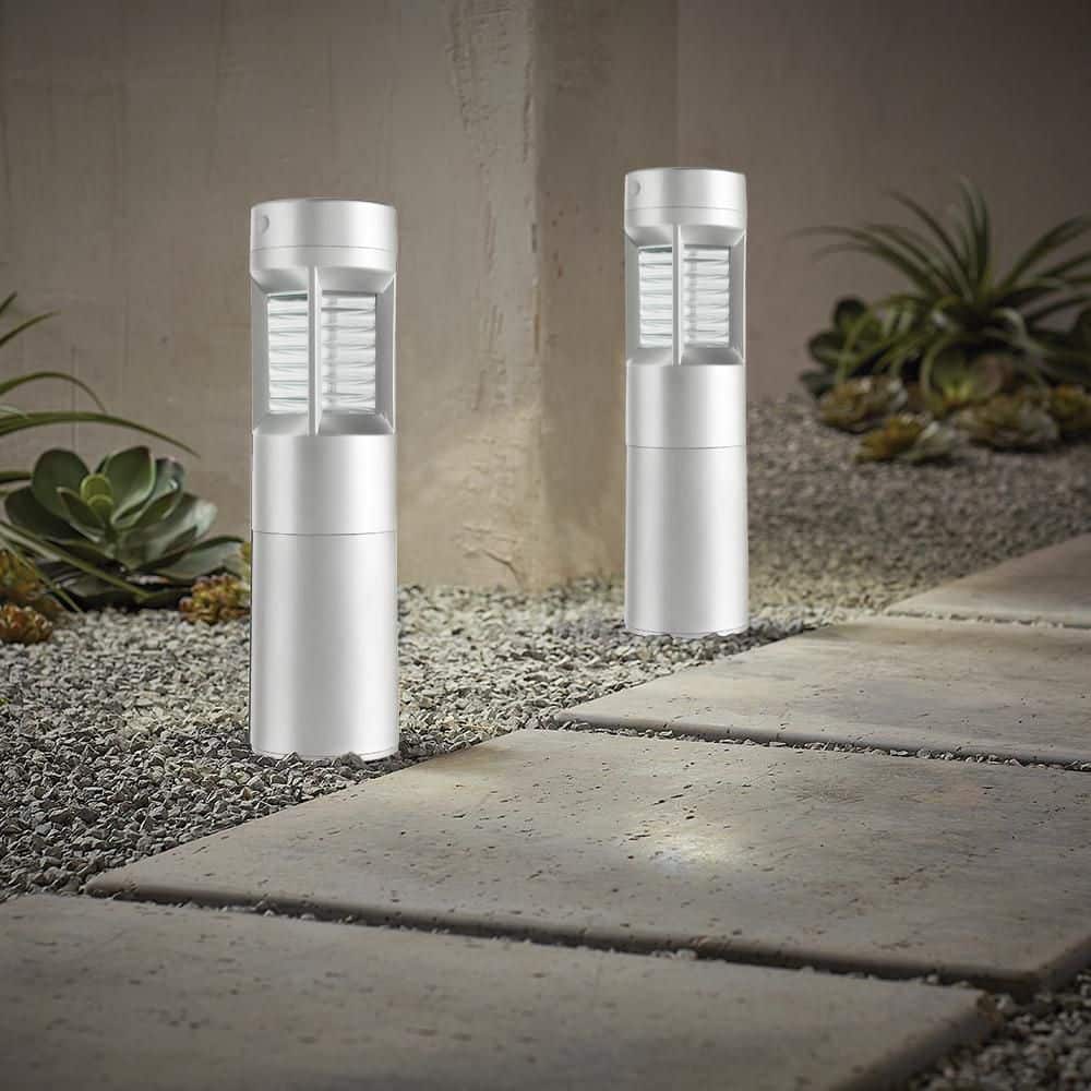 Hampton Bay Limestone Silver Motion Sensing Integrated LED Outdoor