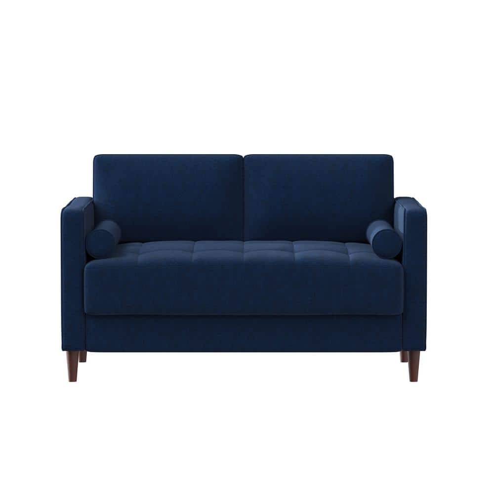 Navy Tufted Microfiber Loveseat with Wood Frame and Removable Cushions