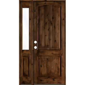 50 in. x 96 in. Knotty Alder 2 Panel Right-Hand/Inswing Clear Glass Provincial Stain Wood Prehung Front Door