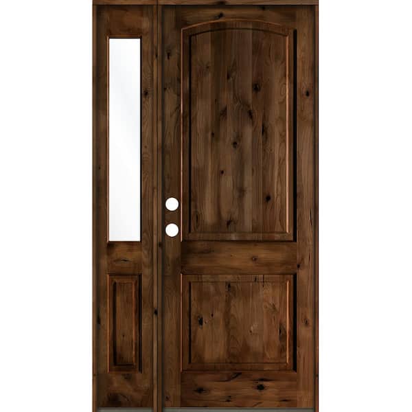 Krosswood Doors 50 in. x 96 in. Knotty Alder 2 Panel Right-Hand/Inswing Clear Glass Provincial Stain Wood Prehung Front Door