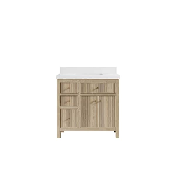 Willow Collections Sonoma Oak 36 in. W x 22 in. D x 36 in. H Single Sink Bath Vanity Center in White Oak with 2 in. White Quartz Top