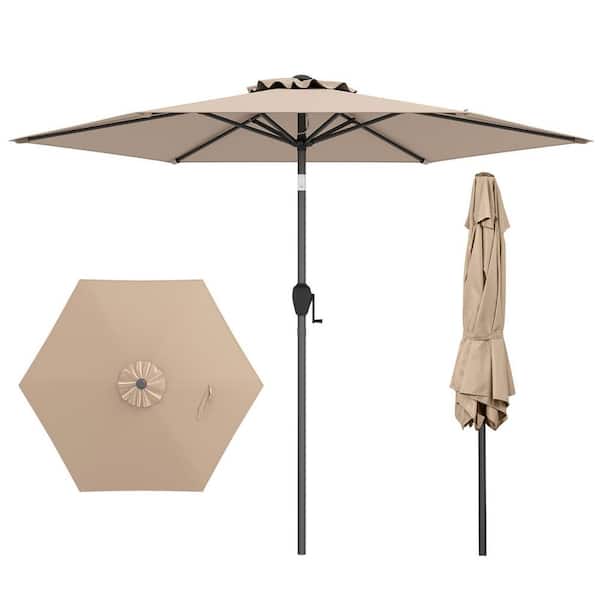 7.5 ft. Steel Market Patio Umbrella with Push Button Tilt in Tan
