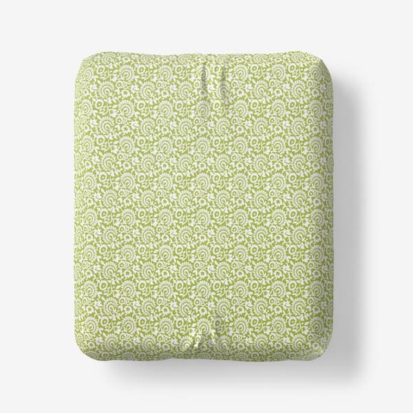 The Company Store Company Cotton Mini Garden Floral Lime Green Cotton Percale Full Fitted Sheet