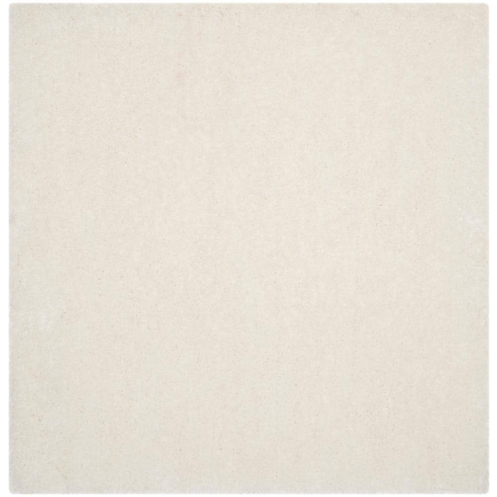 Ivory Hand-Tufted Synthetic Shag Square Area Rug, 6'x6'