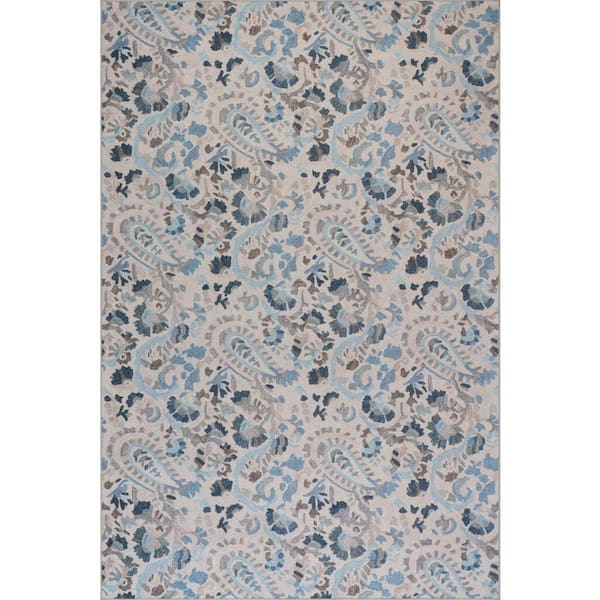 Ines Machine Washable Blue 8 ft. x 10 ft. Indoor Area Rug