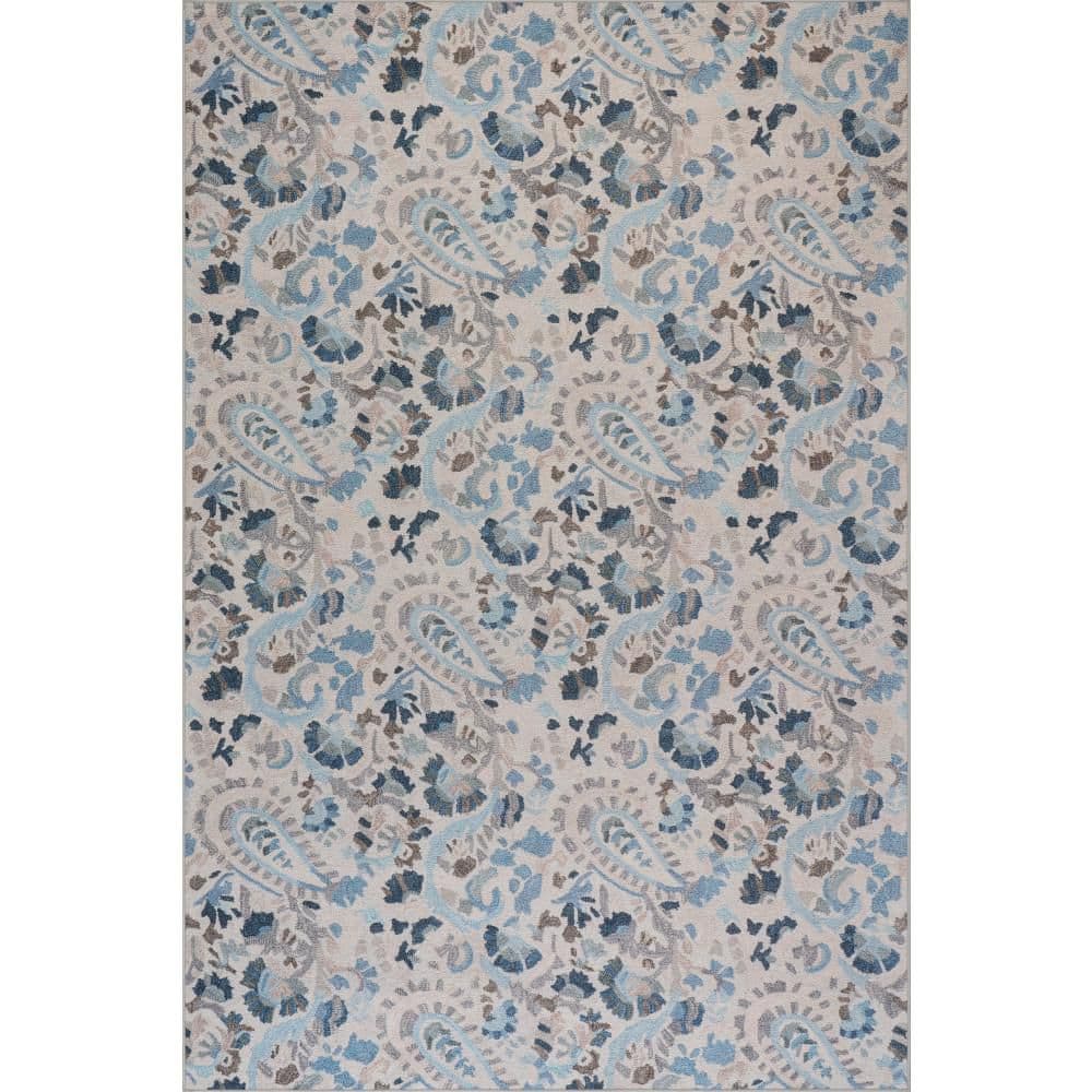 Ines Machine Washable Blue 9 ft. x 12 ft. Indoor Area Rug price history on PriceWatchPro