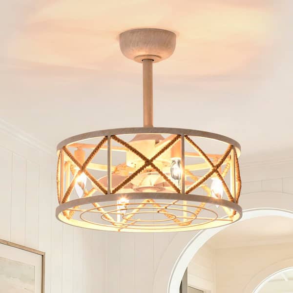 12 in. Antique White Iron Rope Indoor Caged Ceiling Fan ETL for Bedroom Kitchen Living Room