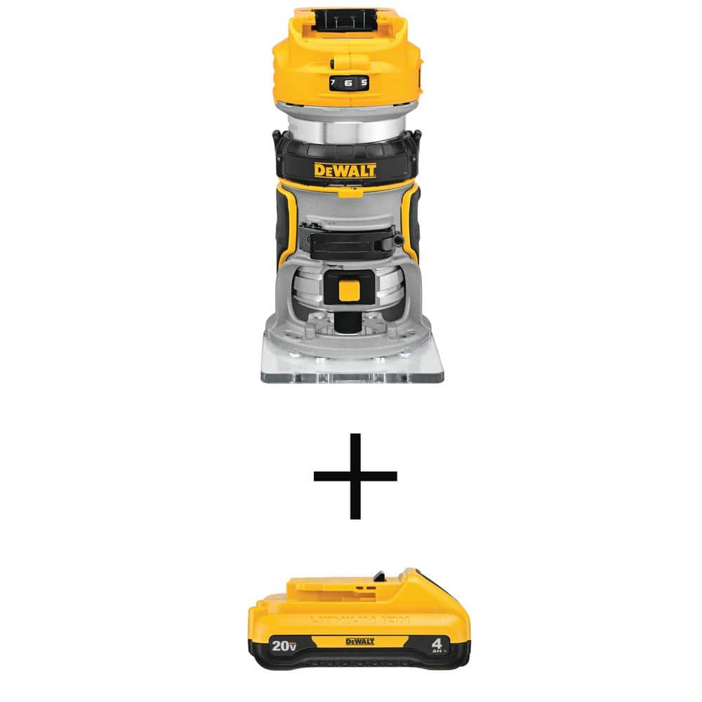 DEWALT 20-Volt MAX XR Cordless Brushless Compact Fixed Base Router with 20-Volt MAX Compact Lithium-Ion 4.0Ah Battery Pack