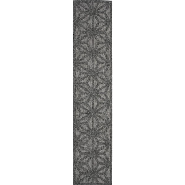 Home Decorators Collection Palamos Dark Gray 2 ft. x 8 ft. Geometric Modern Kitchen Runner Indoor/Outdoor Patio Area Rug