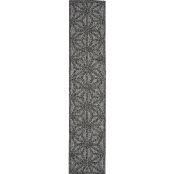Home Decorators Collection Palamos Dark Gray 2 ft. x 10 ft. Geometric Modern Kitchen Runner Indoor/Outdoor Patio Area Rug