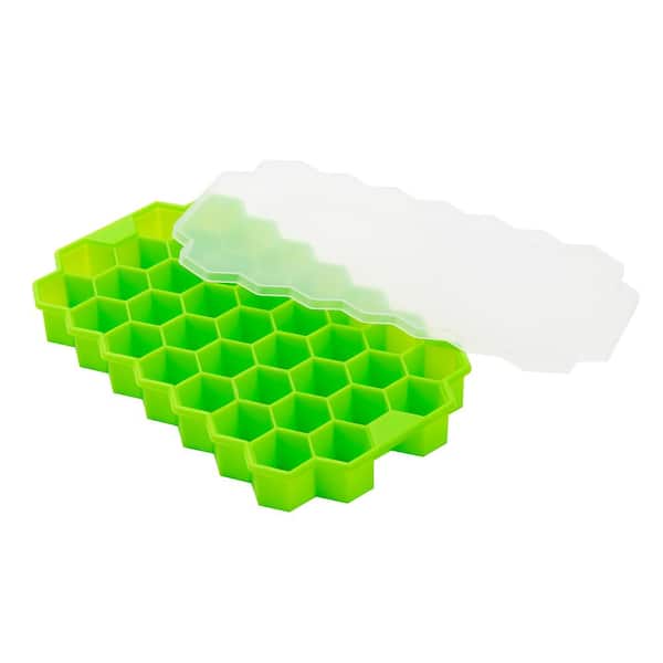 1pc 22-grid Simple Style Green Round Ice Cube Mold, Made Of Thickened Pp  Material, Easy Release With Cover To Prevent Odor Mixing