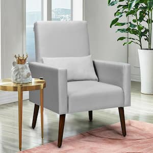 2-in-1 Fabric Upholstered Rocking Arm Chair with Pillow, Light Gray