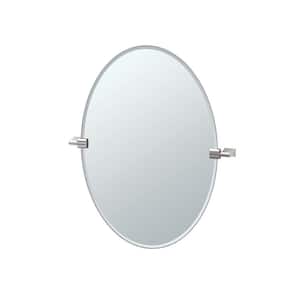 Bleu 20 in. W x 27 in. H Frameless Oval Beveled Edge Bathroom Vanity Mirror in Satin Nickel