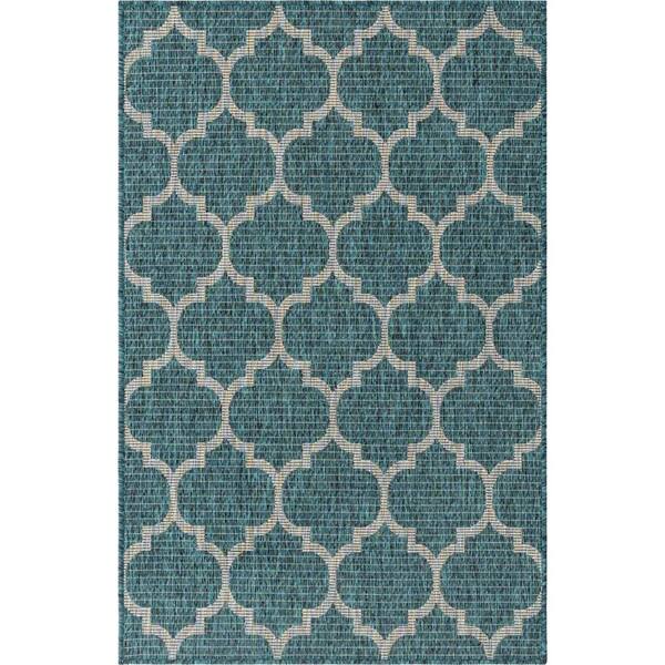 Unique Loom Teal 3 ft. 3 in. x 5 ft. 3 in. Outdoor Trellis Area Rug