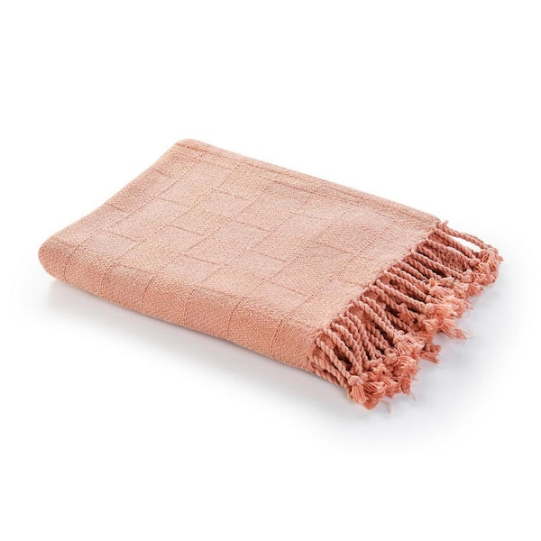 HomeRoots Charlie Pink Solid Color Cotton Throw Blanket
