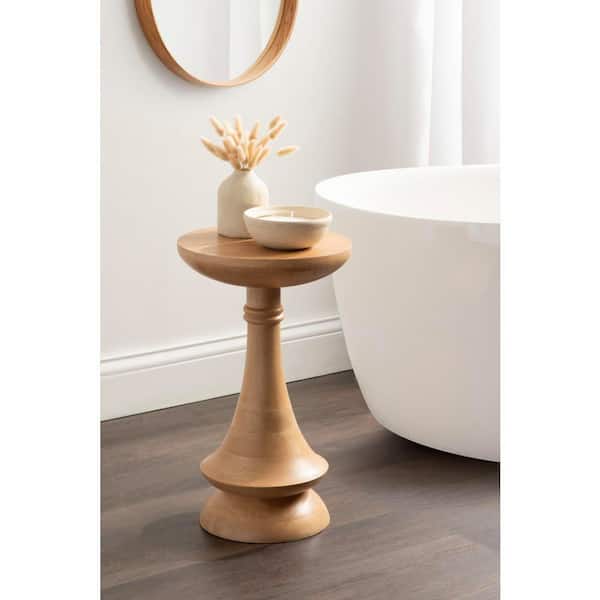 Gairola 12 in. Natural Round Solid Wood End Table