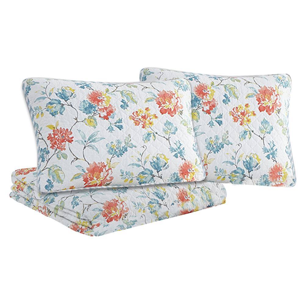 Blue Reversible Cotton Full Quilt Set with Trim