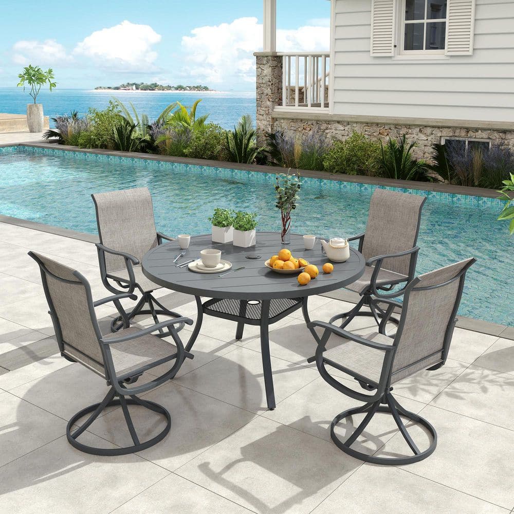 5-Piece Metal Outdoor Patio Dining Set with 40.6 in. Gray Round Table and 4 Gray Swivel Dining Chairs price history on PriceWatchPro