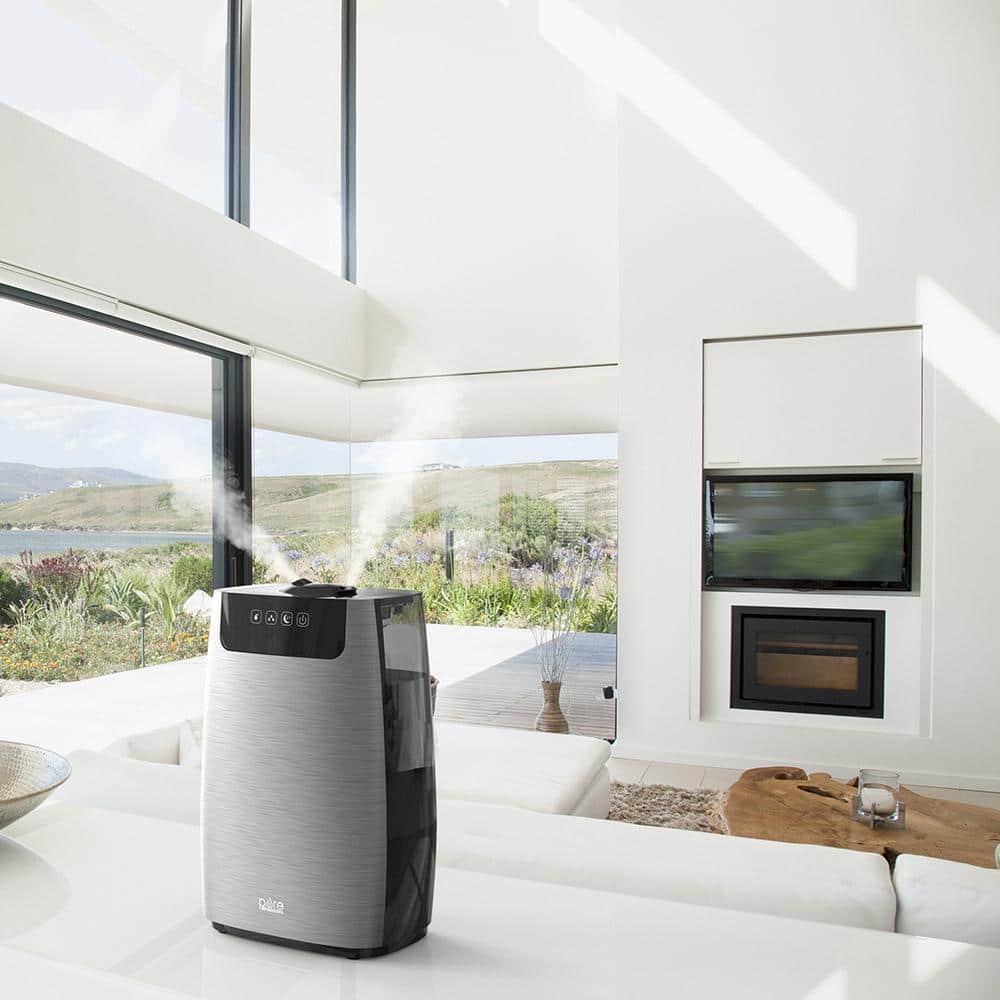 Gray Brushed Metal Ultrasonic Cool Mist Humidifier with Night Mode