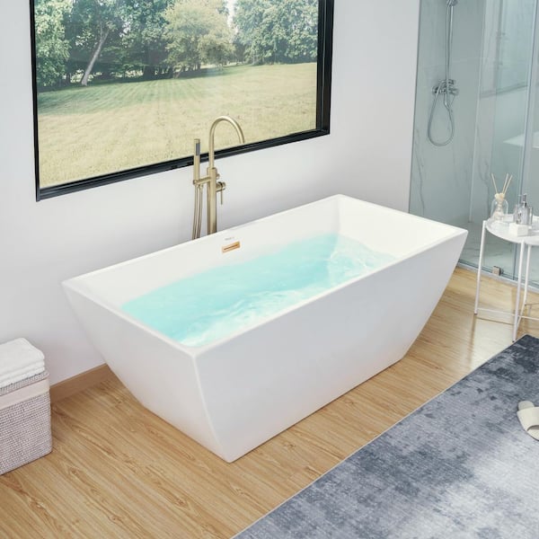 Vanity Art Montpellier 59 in. L x 30 in. W Acrylic Flatbottom Freestanding Bathtub in White/Titanium Gold