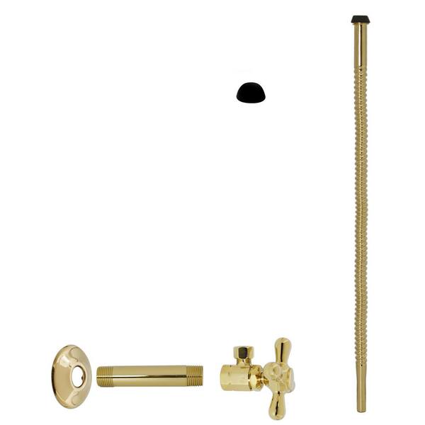 Westbrass 1/2 in. IPS x 3/8 in. O. D. x 15 in. Corrugated Supply Kit with Cross Handle, Polished Brass