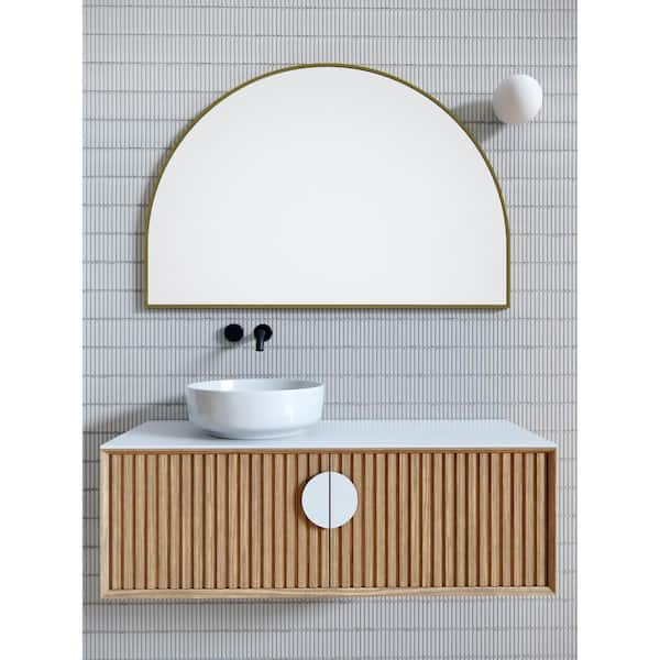 48 in. W x 32 in. H Framed Arched Bathroom Vanity Mirror in Satin Brass