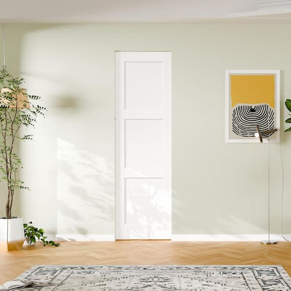 24 in. x 80 in. 3 Panel, Solid Core, DIY Painted, White Primed, MDF, Pre-Assembled Sliding Door with All Hardware