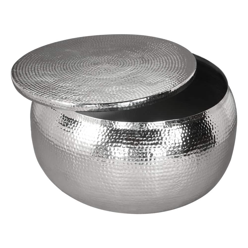 Silver Hammered Aluminum Round Cocktail Table