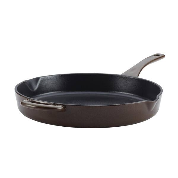 Ayesha Curry Home Collection 12 in. Cast Iron Skillet in Brown Sugar with Pour Spout