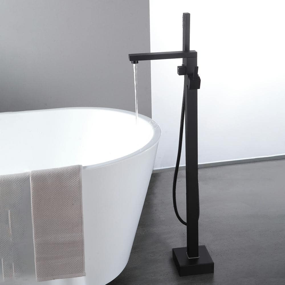 Matte Black Stainless Steel Freestanding Bathtub Faucet with Lever Handle