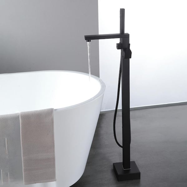 Single-Handle Freestanding Bathtub Faucet with Hand Shower Head in Matte Black