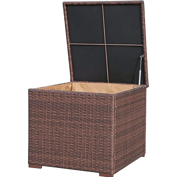 Wicker Outdoor Patio Storage Box Waterproof, Rattan Storage Bin Deck Box for Cushions, Garden Tools, 88 Gallon, Brown