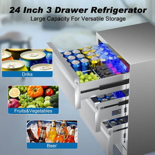 SOZT 4.9 cu. ft. 3-Drawer Outdoor Refrigerator Weatherproof