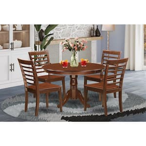 5-Piece Round Mahogany Finish Solid Wood Top Dining table with 4 Chairs with Lattice Back