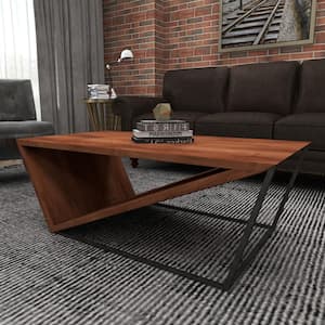 45 in. Brown Medium Rectangle Wood Diagonal Open Frame Coffee Table with Grey Metal Base