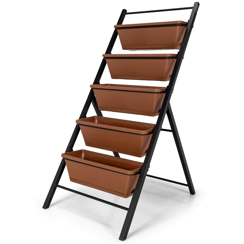 Costway 29 in. x 22.5 in. x 48.5 in. 5-Tier Brown Plastic Garden ...