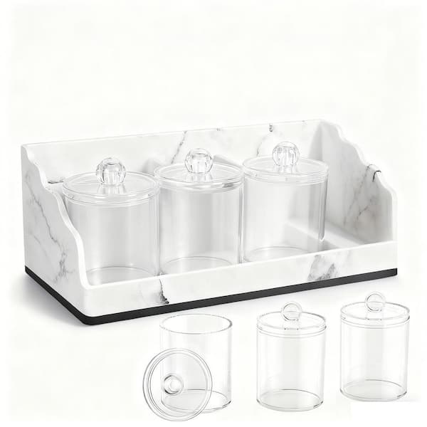 Marble Toothbrush Holders with 3 Pieces Cotton Swab Holder, Bathroom Counter Organizer with Drain Holes