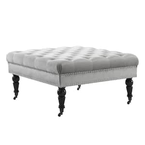 Isabelle Gray Velvet Tufted Square Accent 34.6 in. Ottoman