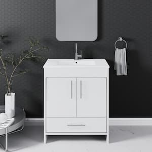 Pacific 30 in. W x 18 in. D Bathroom Vanity in Glossy White with Ceramic Vanity Top in White with White Basin