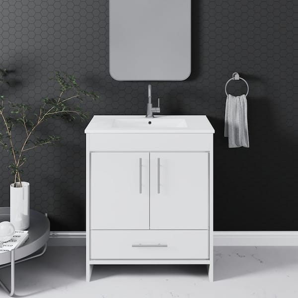 VOLPA USA AMERICAN CRAFTED VANITIES Pacific 30 in. W x 18 in. D Bathroom Vanity in Glossy White with Ceramic Vanity Top in White with White Basin