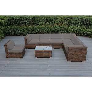 Ohana Mixed Brown 8-Piece Wicker Patio Seating Set with Sunbrella Taupe Cushions