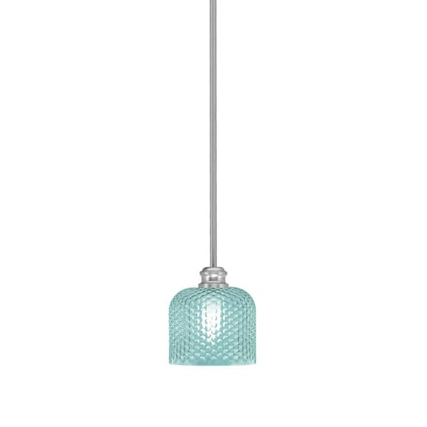 Unbranded Albany 60-Watt 1-Light Brushed Nickel Pendant Mini Pendant Light Turquoise Textured Glass and Light Bulb Not Included