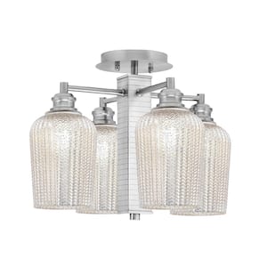Albany 16.5 in. 4-Light Brushed Nickel Semi-Flush with Silver Textured Glass Shades
